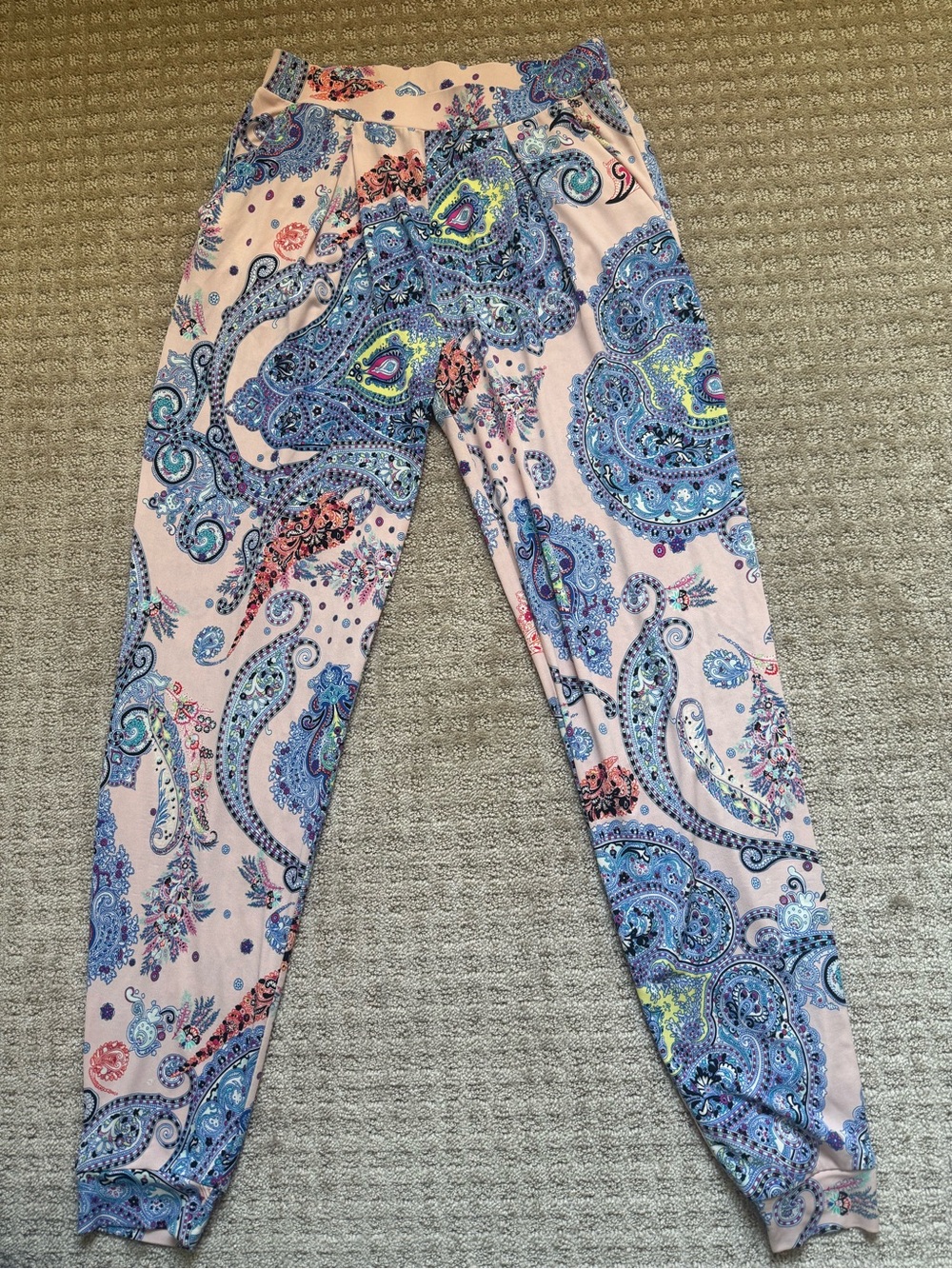 Express Women’s Paisley Print High Rise Jogger Pants Pink Blue XS